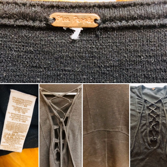 Free People Black Long Sleeve Lace Up Top - Picture 3 of 8